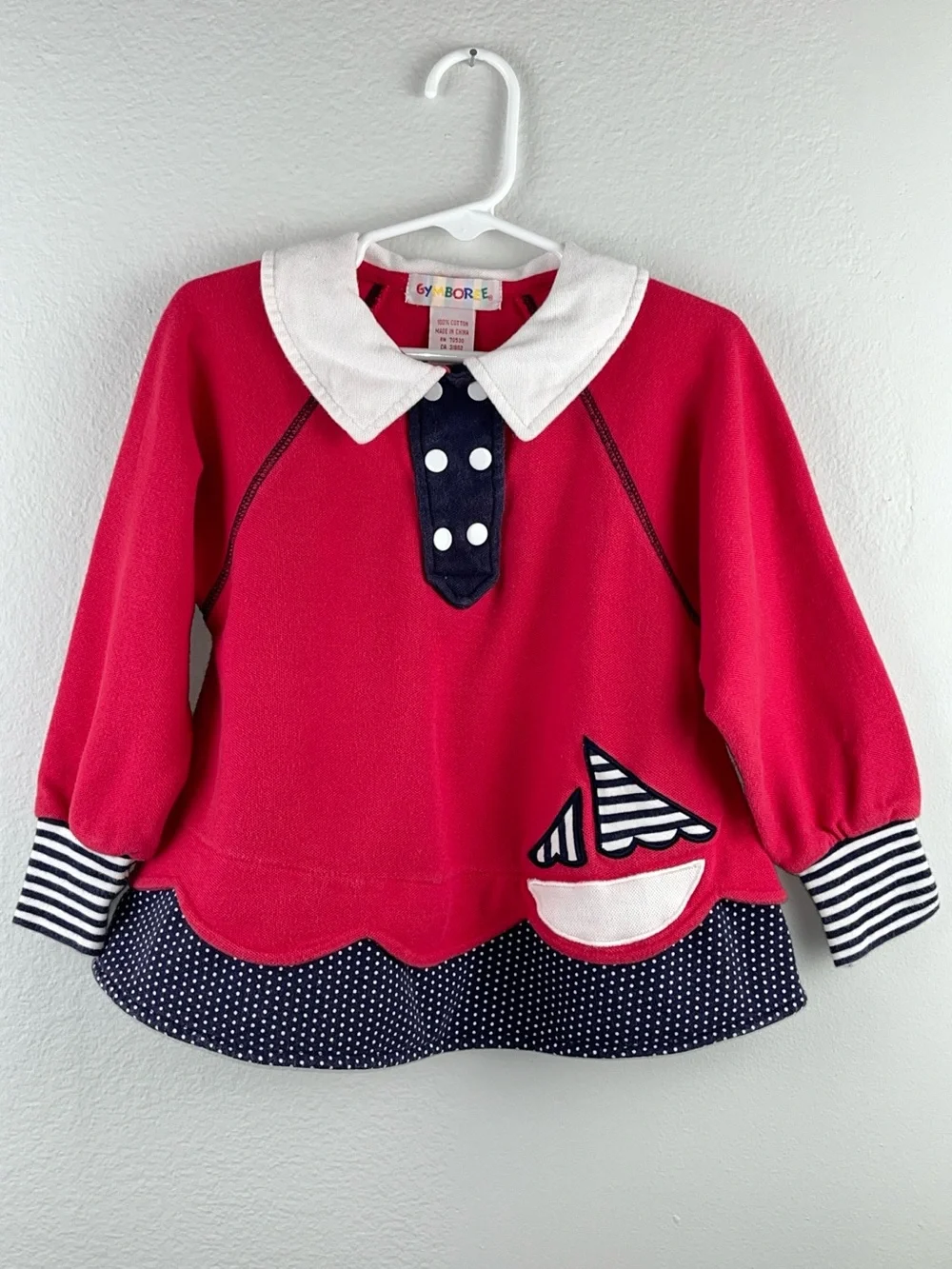 Gymboree 90s Nautical Embroidered Sailboat Rainbow Tag Polka Dot Vintage Top M